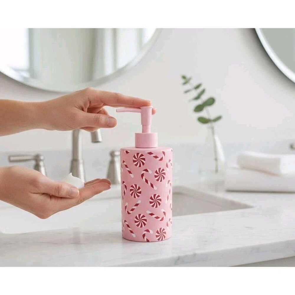 New Christmas Pink / Red Peppermint Candy Cane Soap Dispenser Decoration